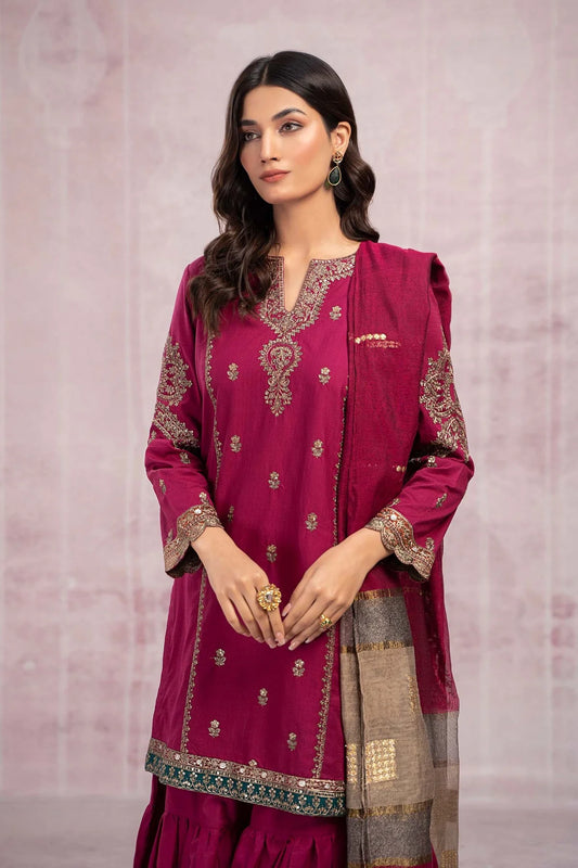 Maria B Magenta 3PC Lawn With Daimond Dupatta - MP013