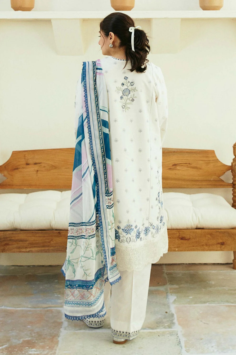 ZAHRA SHAHJAHAN- 3PC LAWN EMBROIDERED SHIRT WITH DIGITAL PRINTED DIAMOND DUPATTA -  MP019