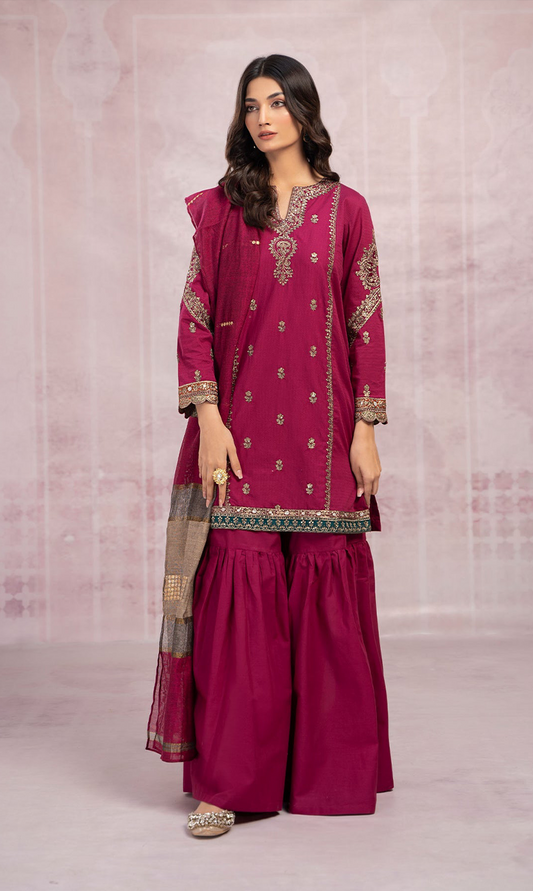 Maria B Magenta 3PC Lawn With Daimond Dupatta - MP013