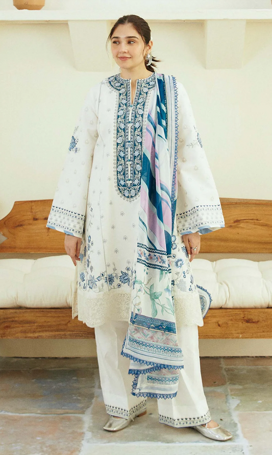 ZAHRA SHAHJAHAN- 3PC LAWN EMBROIDERED SHIRT WITH DIGITAL PRINTED DIAMOND DUPATTA -  MP019
