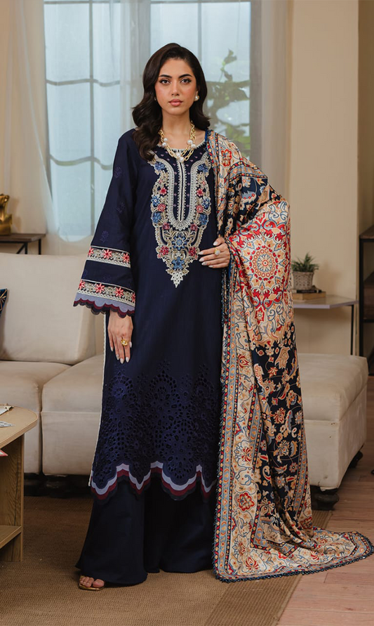 MAHNUR 3PC Luxury Lawn With Diamond Printed Dupatta - MP004