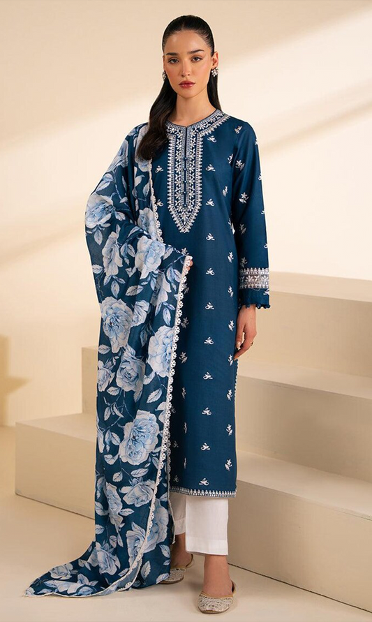 CROSS STITCH SAPPHIRE BLUE LUXURY EMBROIDERED LAWN - MP001