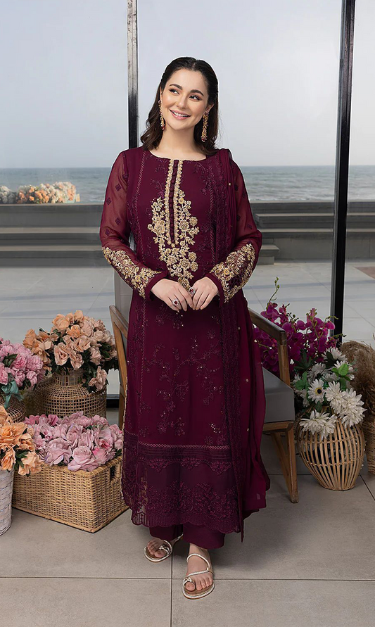 AZURE Carnelian 3PC Chiffon With Chiffon Dupatta & Malai Trouser - MP020