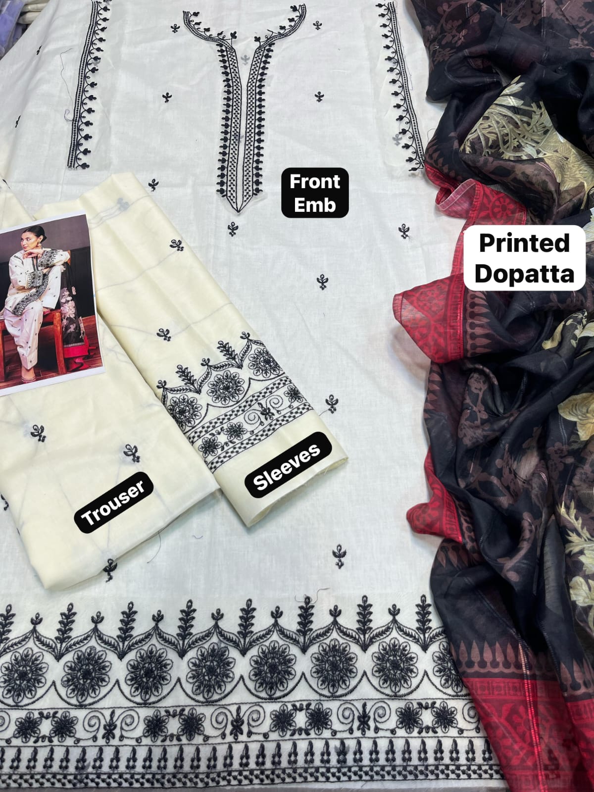 ZARA SHAHJAHAN 3PC LAWN EMBROIDERED SHIRT WITH VOIL DIAMOND DUPATTA - MP022