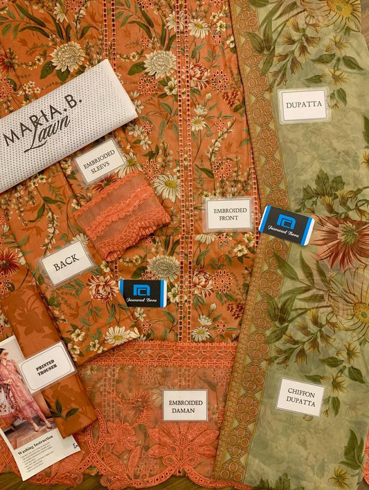 Maria.B Luxury Lawn Embroidered 3 Piece Unstitched - MP011