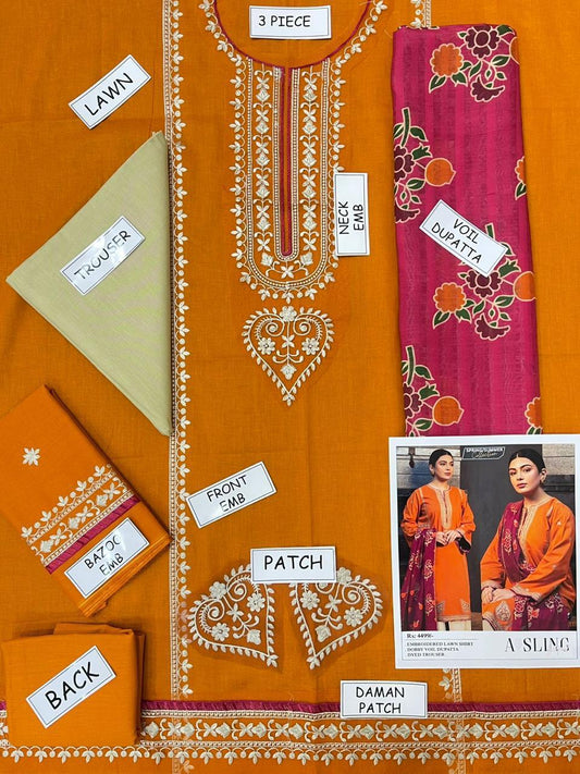 ZARA SHAHJAHAN - 3PC Lawn EMBROIDERED SHIRT WITH PRINTED DUPATTA AND PLAIN TROUSER - MP002