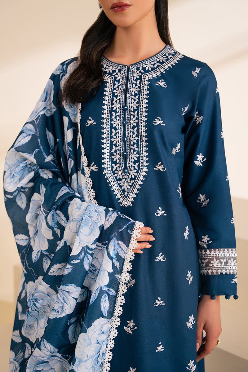 CROSS STITCH SAPPHIRE BLUE LUXURY EMBROIDERED LAWN - MP001